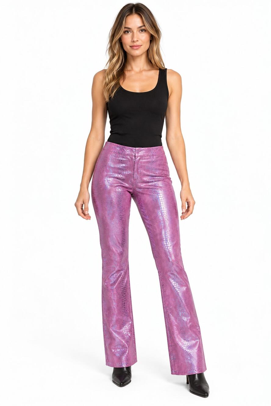 Pelle Studio Wilsons Leather Purple Metallic Snakeskin Pants Sz 2 Y2K Glam Rock